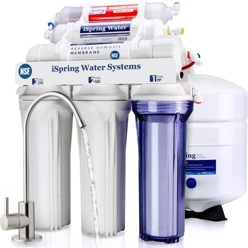 RCC7AK, NSF Certified 75 GPD, 6-Stage Reverse Osmosis System, pH+ Remineralization RO Water System Under Sink