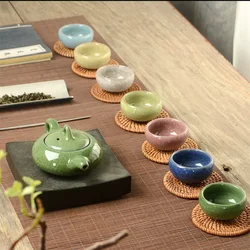 Vintage Teacup Tea Set Small Bowl 6-Color Ice Crack Glaze Cup Photo Photo Decoration Water Dish Ink Dish Stationery