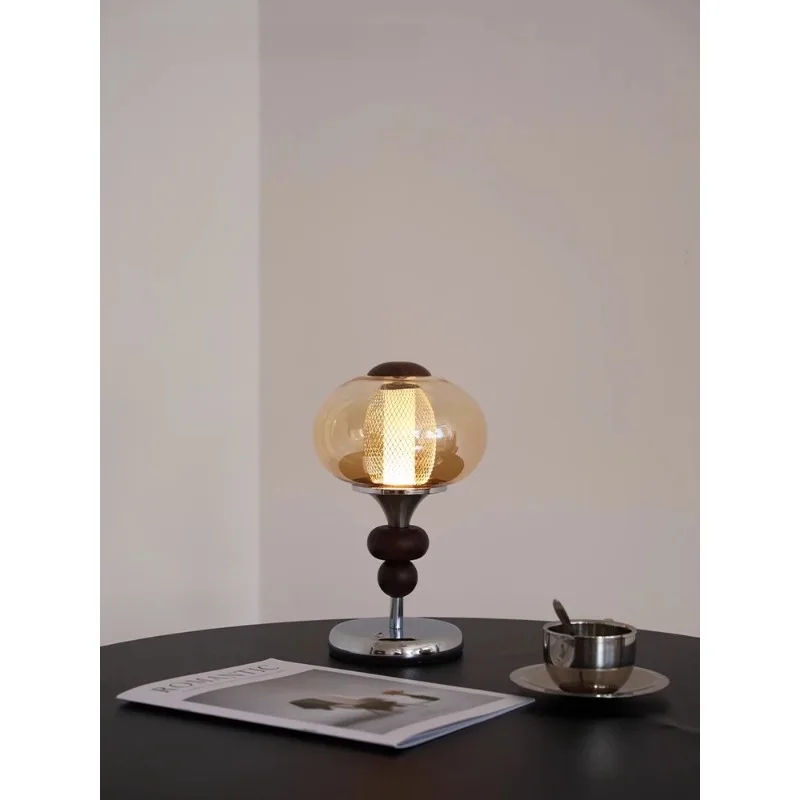 

Medieval solid wood court desk lamp rechargeable touch switch study bedroom bedside lamp decorative atmosphere night light