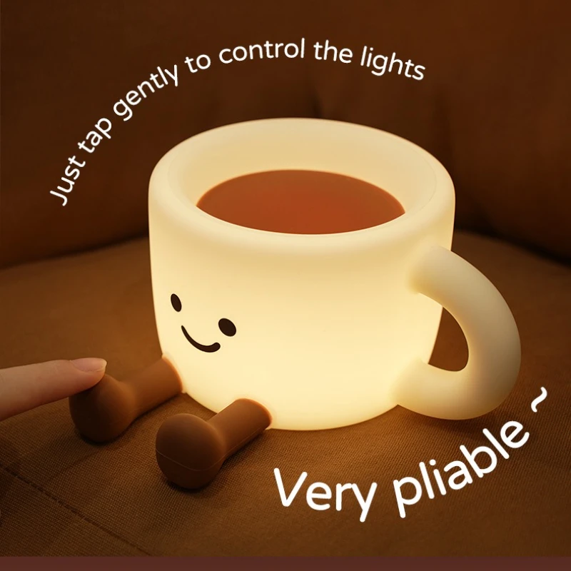 New coffee cup patting night light mug colorful timed charging bedroom desktop phone holder ornament