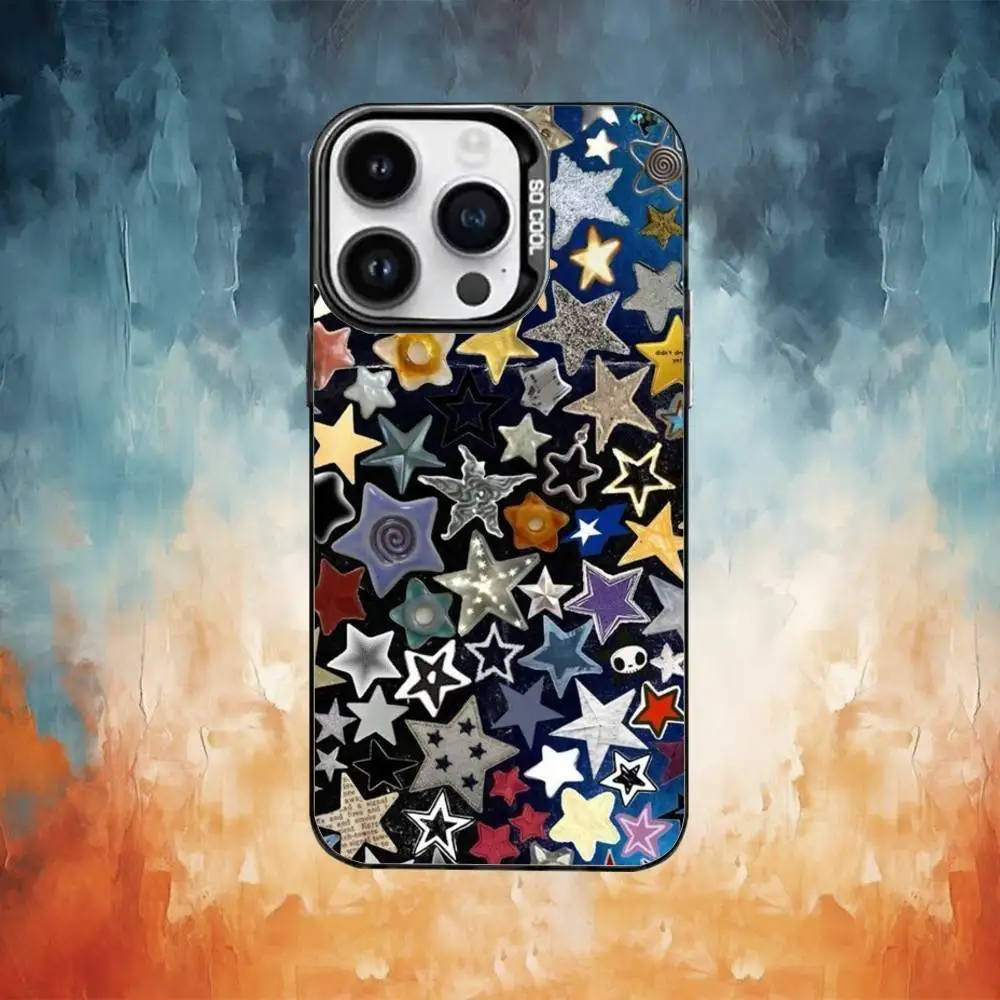 حافظة هاتف على شكل نجمة ملونة لهاتف iPhone17,16,15,14,13,12,11 Plus، Pro Max غطاء مقاوم للصدمات من الحلوى السوداء غير اللامعة