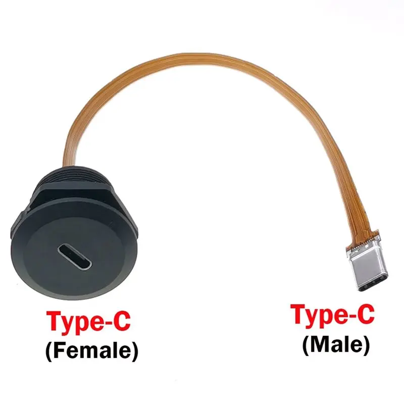 B03B-PFC Flat Cable USB Type C 3.1 Female To Male Round Panel Mount Industrial Threaded Power Charging Connector