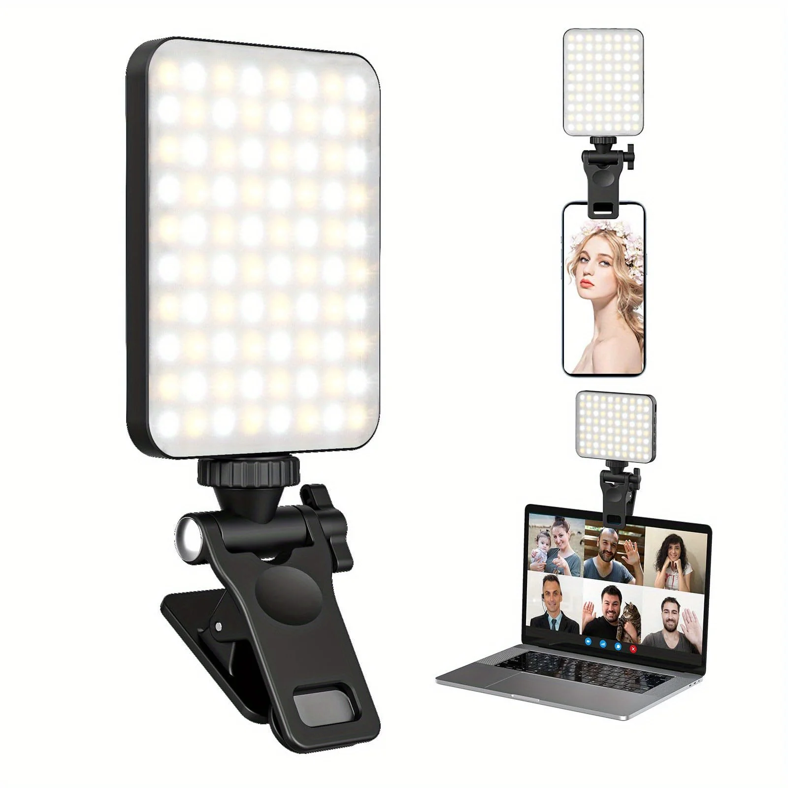 Clip-On Portable LED Selfie Light Panel 2000mAh | 3000K-6500K Adjustable Rechargeable Video &amp; Makeup Lighting for Phone/Camera