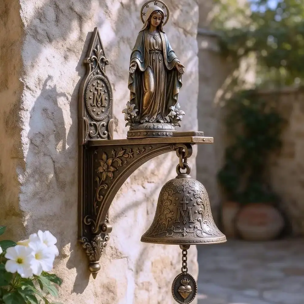 Figurine de la Vierge Marie à suspendre au mur, cloche religieuse, statue suspendue, décoration d'église, décoration de maison, jardin, véranda, bronze antique, cadeau catholique