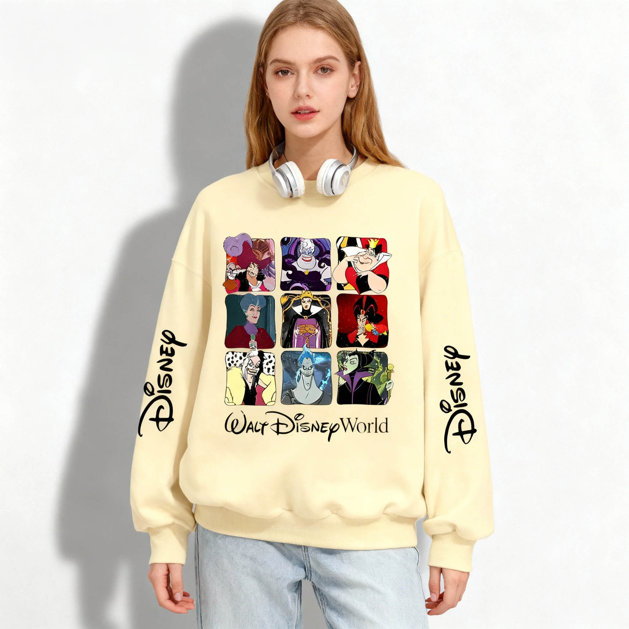 سترة ديزني ذات 9 شبكات من سلسلة شخصيات الرسوم المتحركة كبيرة الحجم للخريف والشتاء برقبة دائرية مع قلنسوة للبالغين والأطفال #2