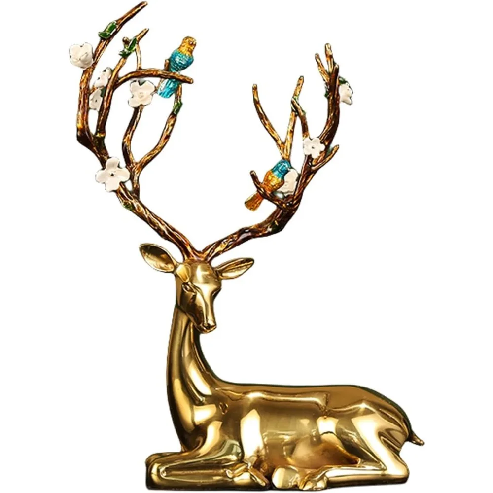 

2PCS Carving Christmas Elk Statue Copper Jewelry, Christmas Reindeer Decoration Modern Retro Art Standing and Sitting (Size: A)