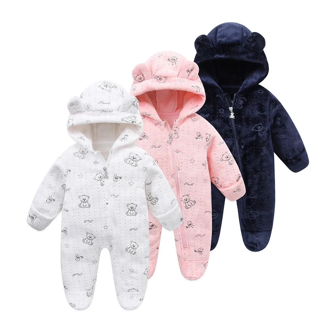 

Autumn Toddler Clothing, Female Baby Warm Hooded Romper, Male Baby Cartoon Printing Jumpsuit 0-12 Months Baby Flannel Jumpsuit