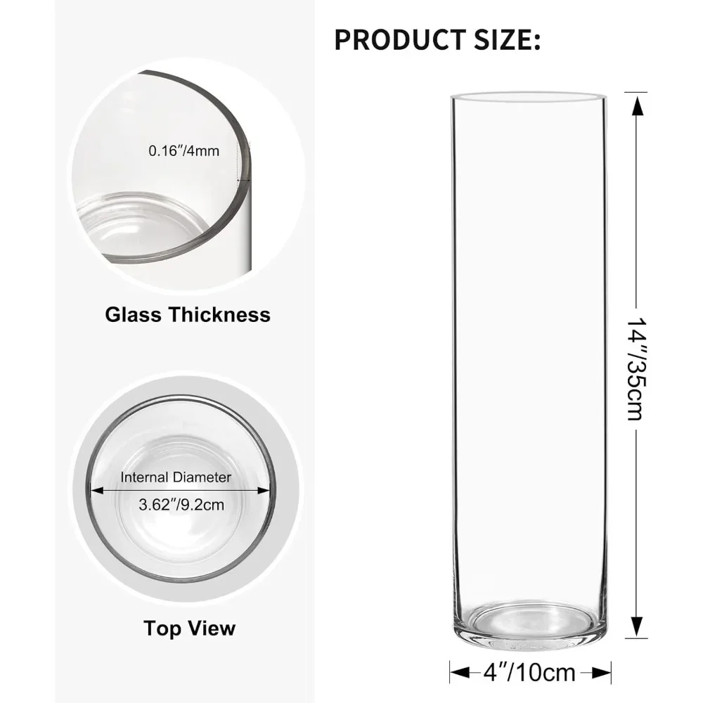 14 inch Clear Glass Cylinder Vases, 12 Pack Table Flowers Vase Candle Holder for  Wedding Centerpiece(Width 4