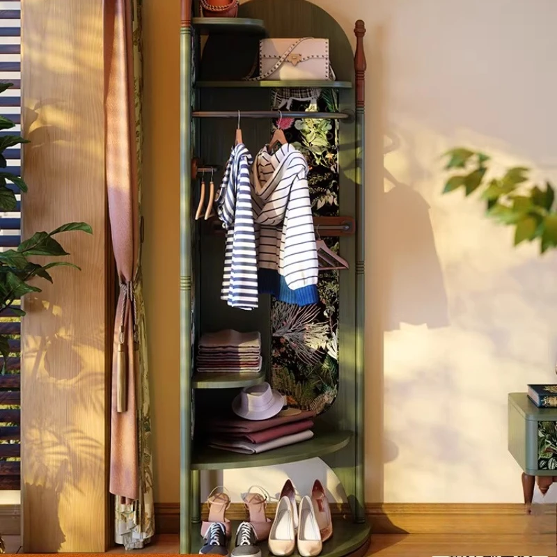 Solid wood coat rack, medieval corner coat rack, bedroom French retro ash wood storage cabinet