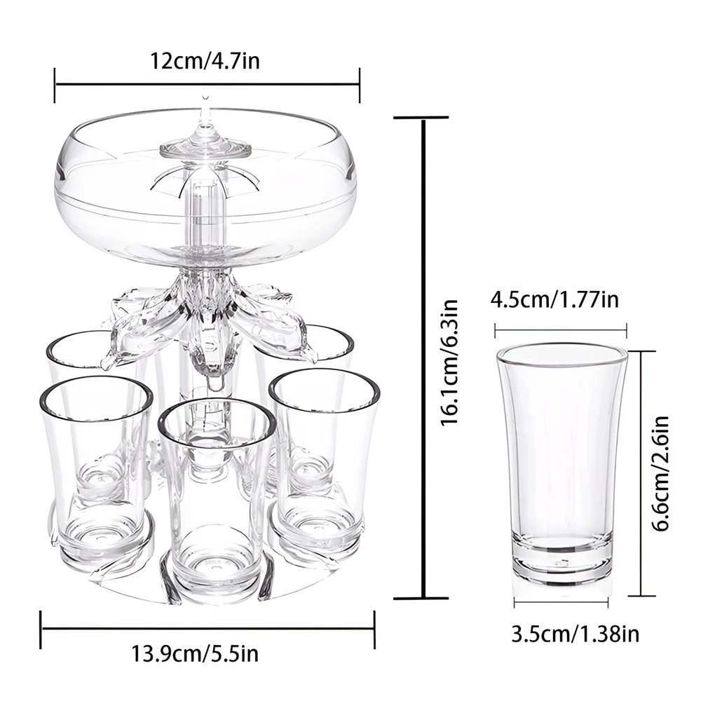 Liquor Dispenser 6 Shot Glass Wine Whisky Beer Dispenser Holder Drinking Games Tools for Christmas Home Party Bar Shot Glass