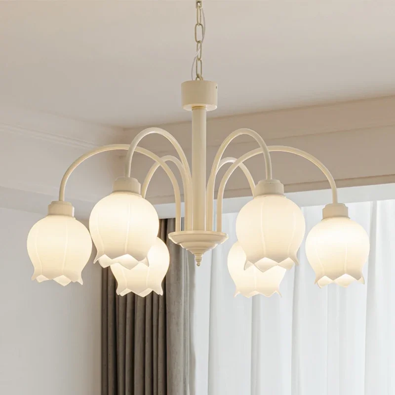 2023 Contemporary Hanging Light Fixture with Milk Glass and Flower Accents for Living Room Decor Kitchen Dining Table chandelier