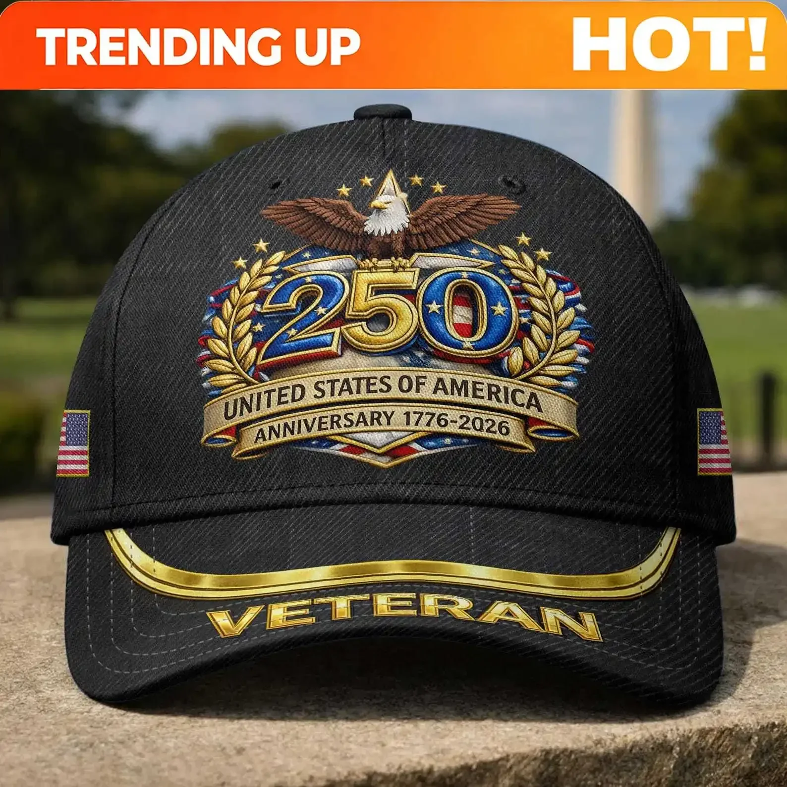 Customization United States Of America 250th Anniversary 1776–2026 Veteran Patriotic Baseball Cap, Eagle Laurel Adjustable Hat,