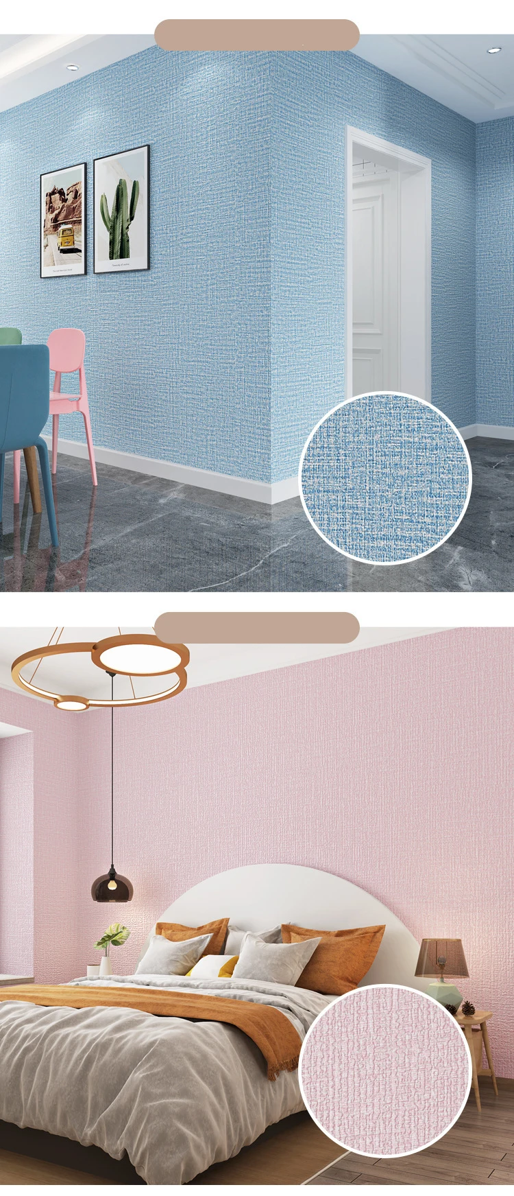 50cm Linen Foam 3D Self-Adhesive Wall Sticker PVC Solid Color Thickened Waterproof Background Wall Renovation Wallpaper