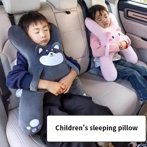Imagen 2 del producto 1 Juego de almohada bonita de dibujos animados para coche, almohada para dormir montada en coche para niños, reposacabezas extraíble, cómodo y transpirable, soporte Lumbar