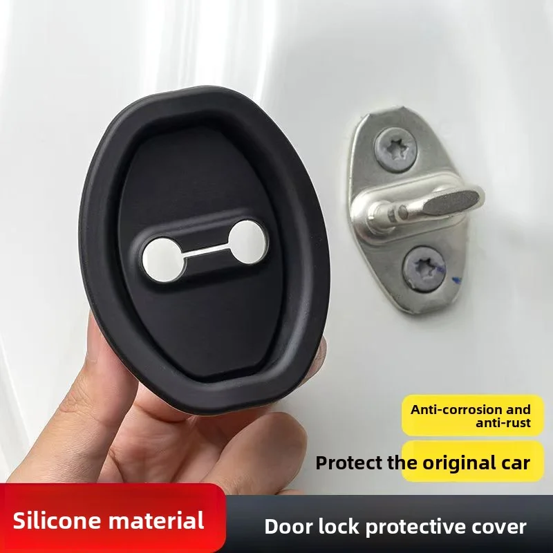 4pcs Universal Silicone Car Door Lock Buckle Protection Cover Elastic Anti-Collision Shock Absorbing Pad Mute Buffering Cushion