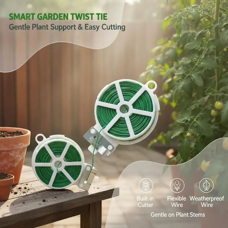[L] 1 Roll 20/50/100/200M Multifunctional Plastic Steel Twist Tie Sturdy Reusable Garden Flower Plant Support Strap Tie