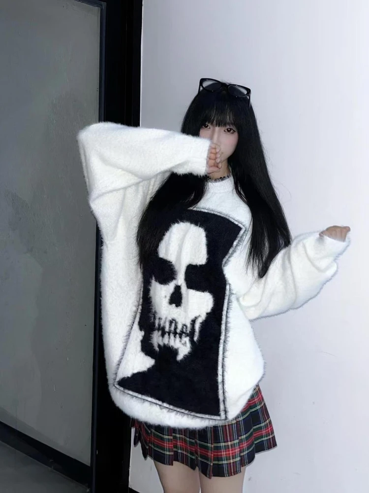 

American Vintage Sweet Spicy Sweater Knit Pure Color Long Sleeve Subculture Letter Pattern Fashion Casual Pullover Woman Autumn