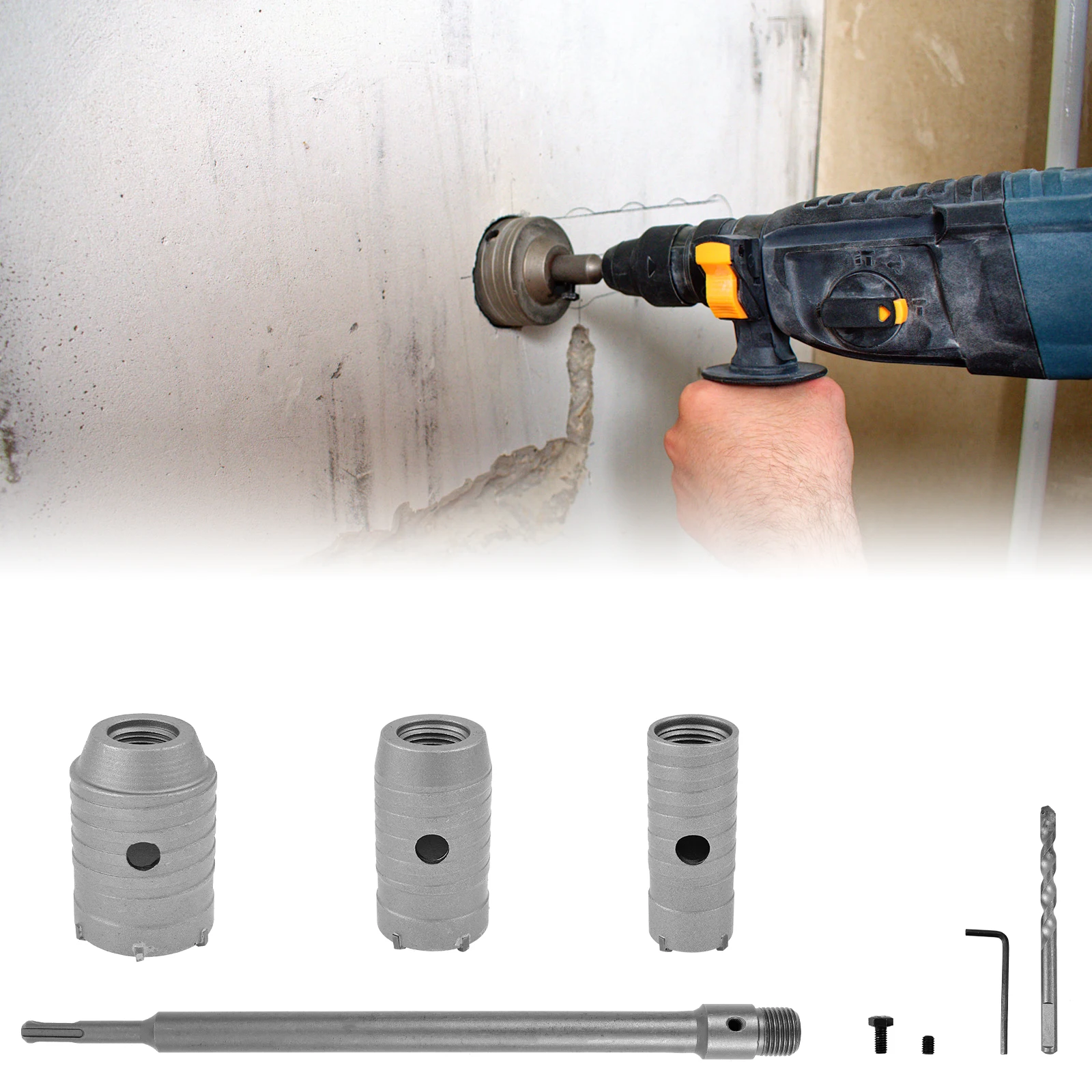 

6Pcs Concrete Hole Saw Kit Drill Hole Cutter Set with 30 40 50MM Drill Bit Handle Anti Slip Design for Wall Industrial Drilling