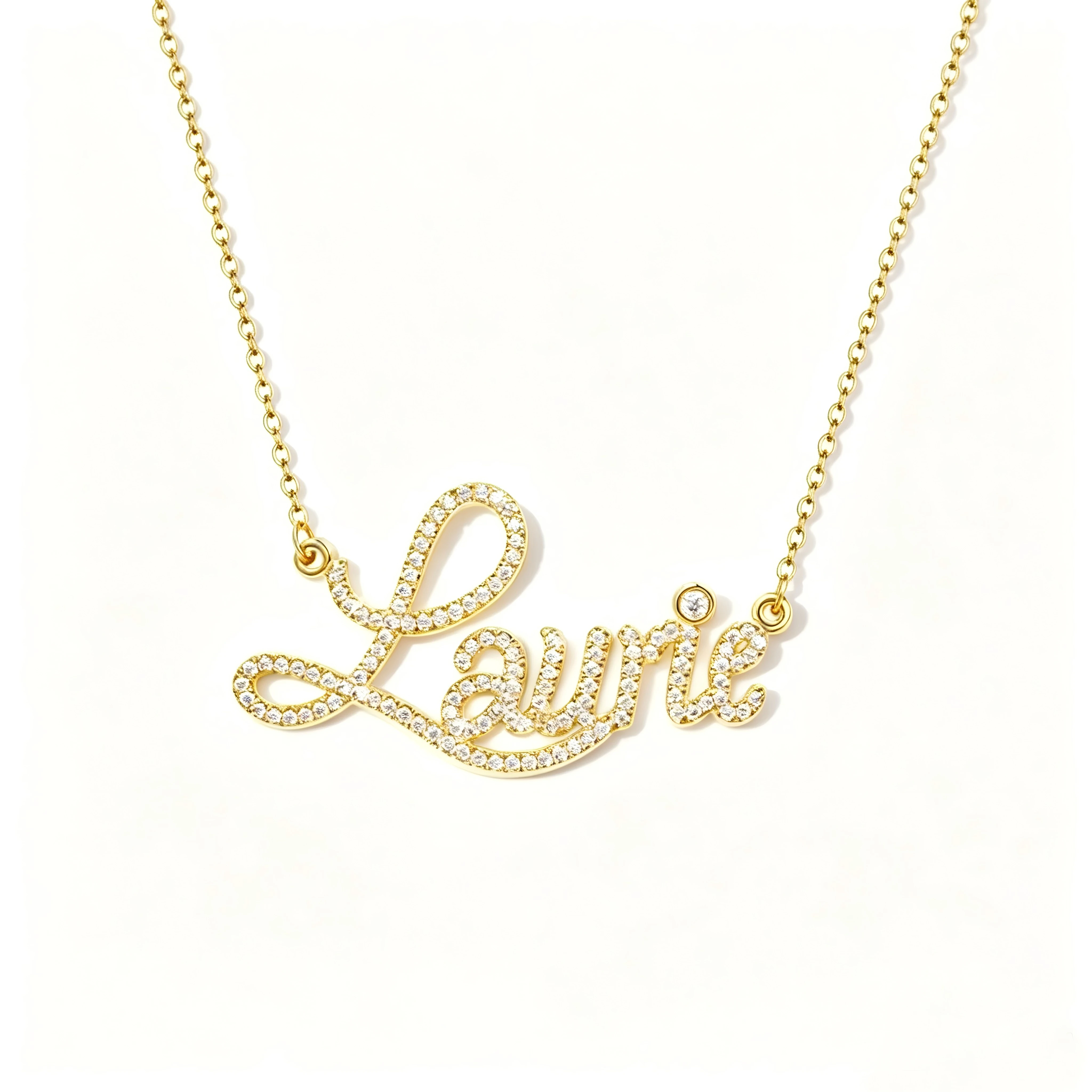 Personalisierte Kristall-Namenskette für Frauen, Individueller Kursivschrift-Anhänger, Valentinstag- und Geburtstagsgeschenk, Gold, Silber, Mehrfarbig – Detail 2