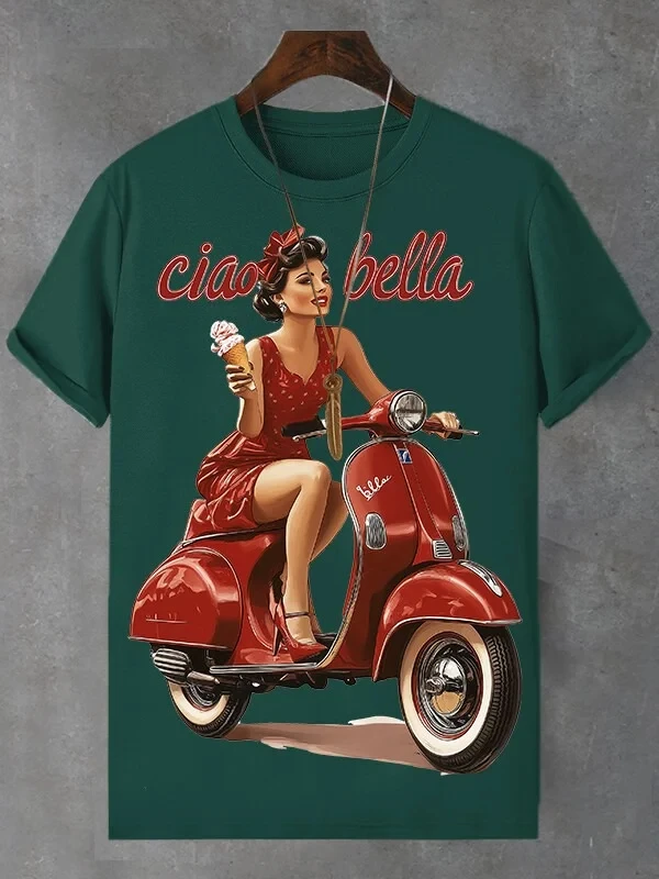 

Summer New Fashion Trend Tshirt Ciao Bella Letter Printed Simple Casual Short Sleeve T-Shirts Streetwear Unisex Tees Y2k Tops