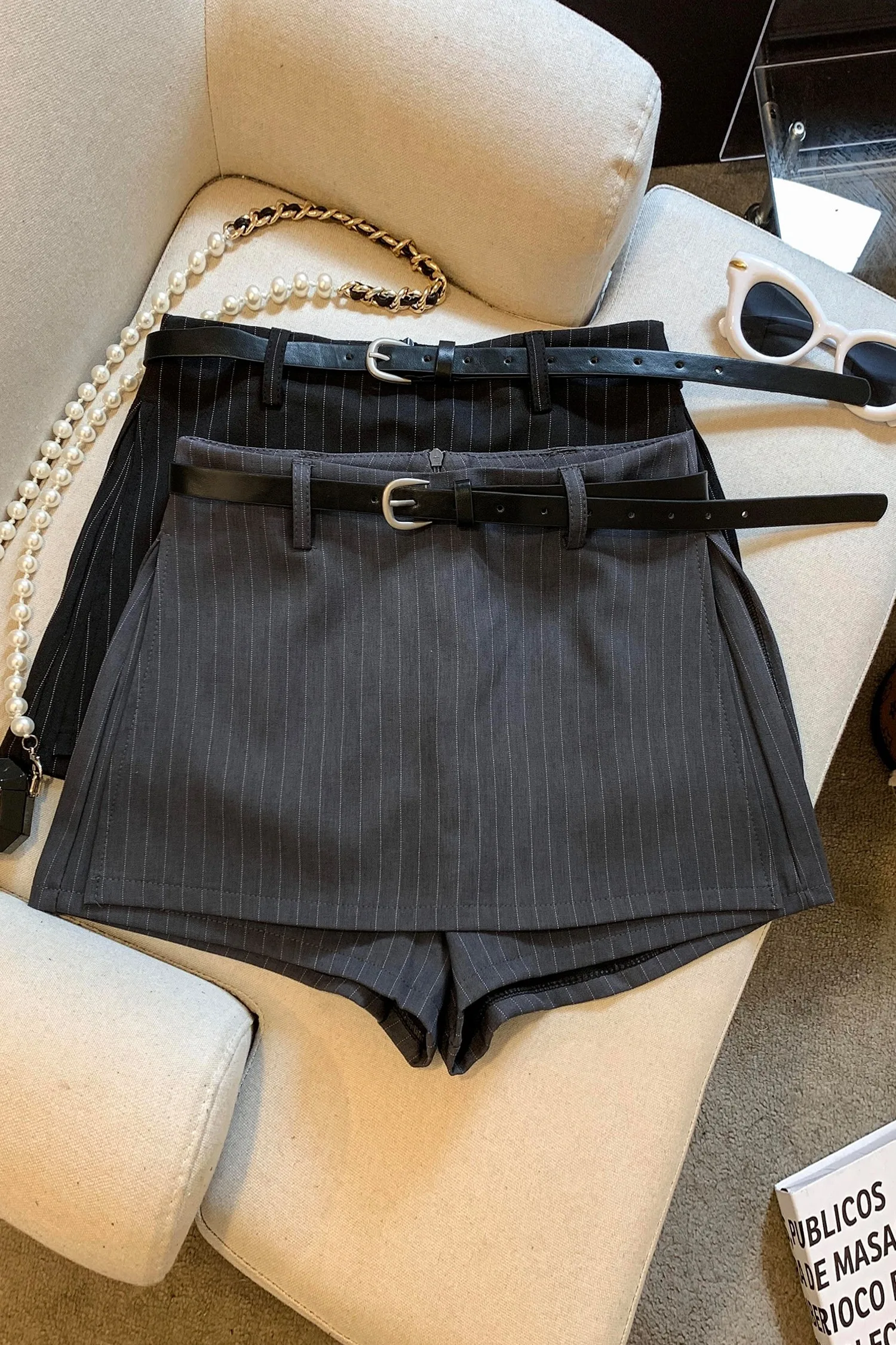 Women's Black Grey Stripe Office Casual Skirt Pants Baggy French Fashion 2000S Style High Street College Style Clothing 2026 New