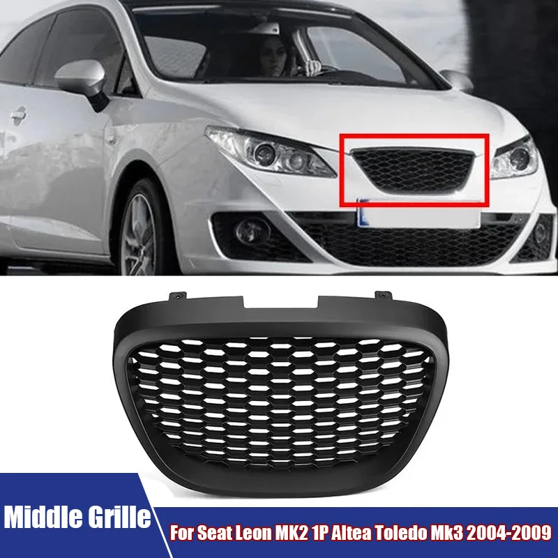Schwarzer vorderer mittlerer Kühlergrill, Waben-Renngitter, Netzstoff, passend für Seat Leon MK2 1P Altea Toledo Mk3 2004–2009 GF1133007, BPPPGR36