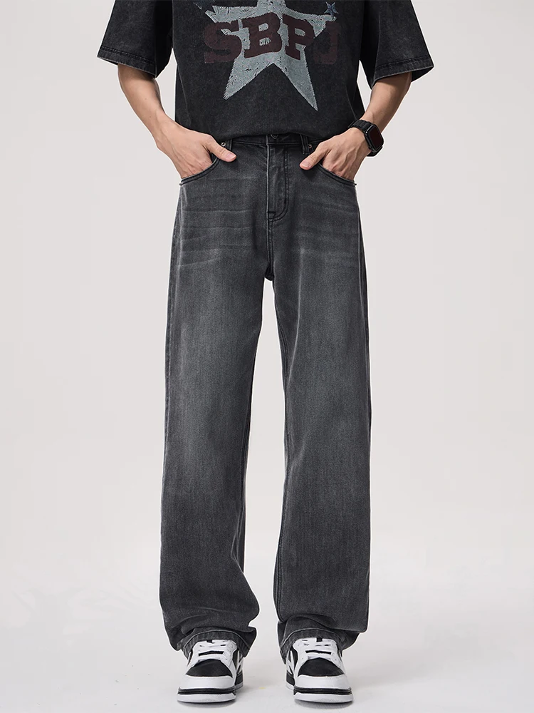 

KSTUN 2026 Spring Summer Vintage Washed Straight Leg Jeans Men Grey Loose Fit Denim Pants Casual Streetwear Trousers Breathable