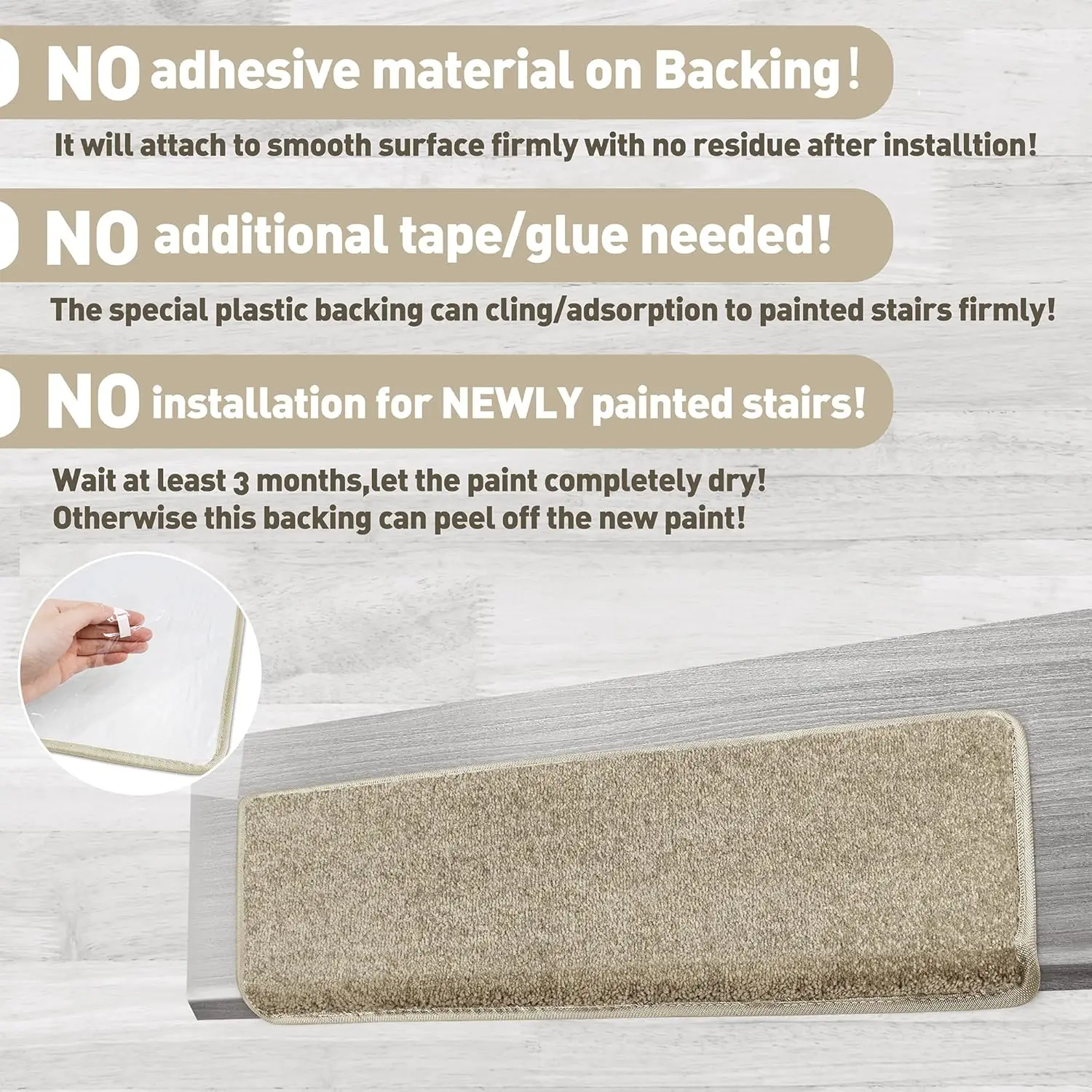 Bullnose Carpet Stair Treads for Wooden Steps  2/7/12/14/16/14+1 Pcs 30x9.5 Inch Self Adhesive Tape Free Non Slip Indoor Stair Protectors, Reduce Noise Carpet for Stairs, Washable and Reusable