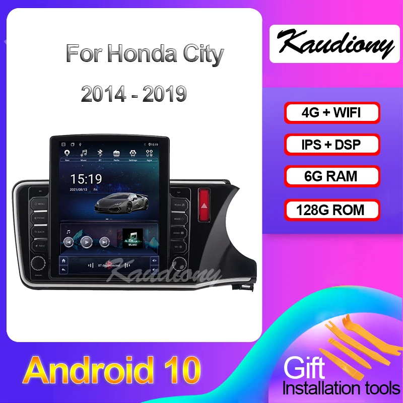 Kaudiony Tesla Style Android 10 For Honda City Grace Auto GPS Radio Navigation Car DVD Multimedia Player Stereo 4G DSP 2014-2019