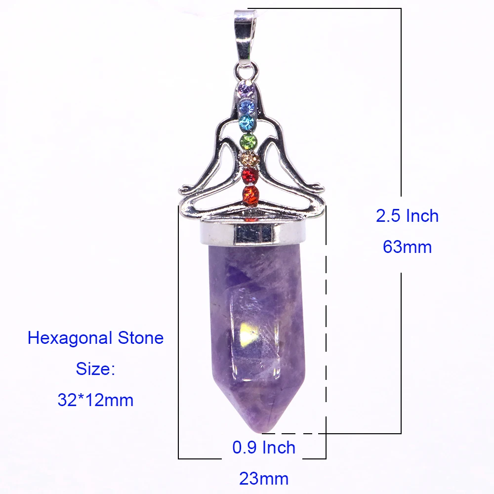 Bullet Head Shape Stone Pendants 7 Color Diamond Chakras Crystal Hexagonal Pendulum Charms for Jewelry Making Necklace Earrings