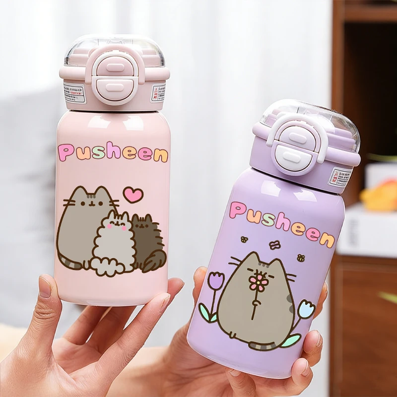 

Cute Thermos Cup New Pusheens Girls Outdoor Water Bottle with Straw Women Office Coffee Mug Children Fashion Hydros Flasks Gift