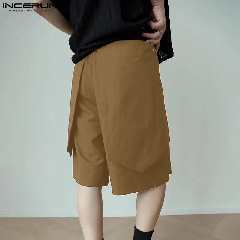 INCERUN Men Irregular Shorts Solid Color Button Loose Joggers Summer Casual Men Bottoms Streetwear 2024 Fashion Shorts S-5XL