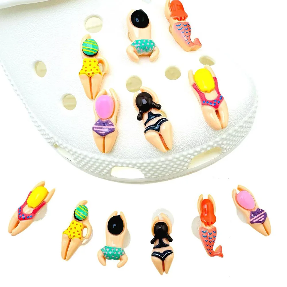 

6/12PCS Summer Shoe Charms Set Accessories for Sandals Clogs Shoe Buckle Cartoon Swimming Figurine Resin DIY Shoe Decorations