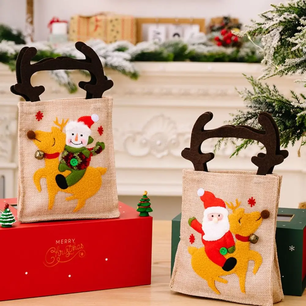 Bolsa de compras grande para mujer, bolso de mano de fieltro con forma de cornamenta de muñeco de nieve, cesta de almacenamiento, estilo navideño de dibujos animados