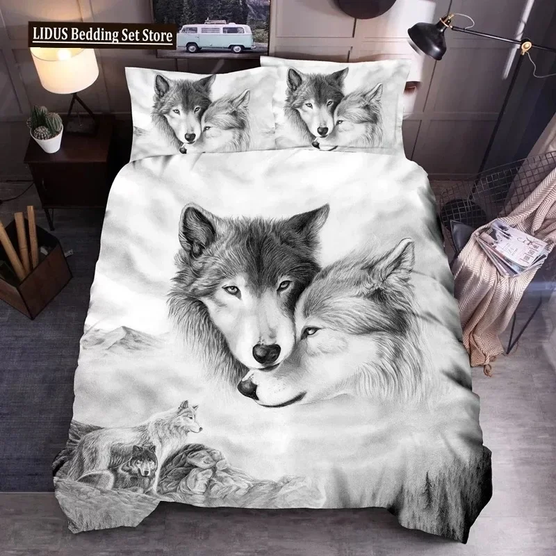 

3D Wolf Print Duvet Cover Set Wild Animals Bedding Set Luxury Modern Gift Wolf Bedding Set Comforter Cover Full King Size 3pcs