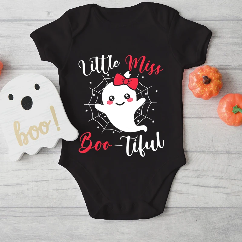 Baby Girl Clothing Little Miss Bootiful Print Newborn Bodysuit Halloween Cute Ghost Print Baby Romper Halloween Essential Onesie