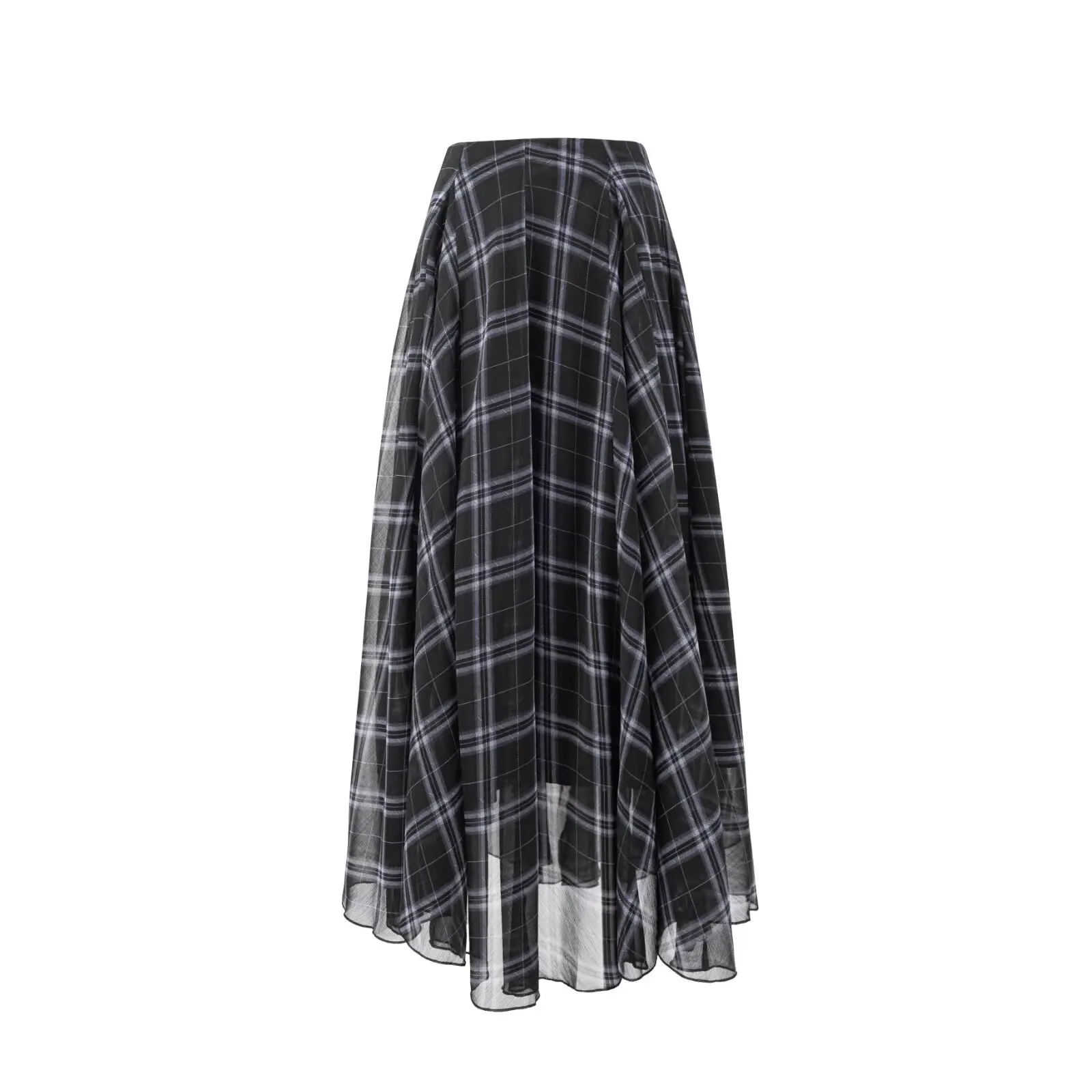 Fashion Tie-dye Checked Plaid Print Maxi Long Asymmetry Skirt Women Zipper High Waist Floor Length A-line Skirts Femme Sakers