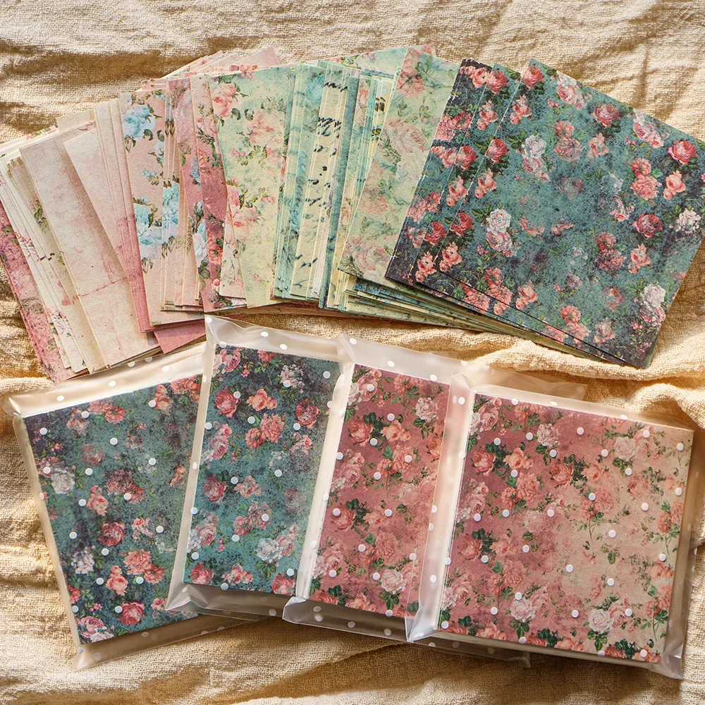 60 Sheet Shabby Flower Texture Craft Paper Junk Journal Ephemera Vintage Flower Small Backdrop Scrapbooking Material Paper Pack view 2