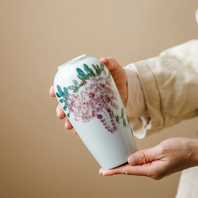 Chinese style Ceramic Floral Pattern Vase, Home Dining Table Living Room Bedroom Office Decoration Accessories, Flower Ware, 1Pc