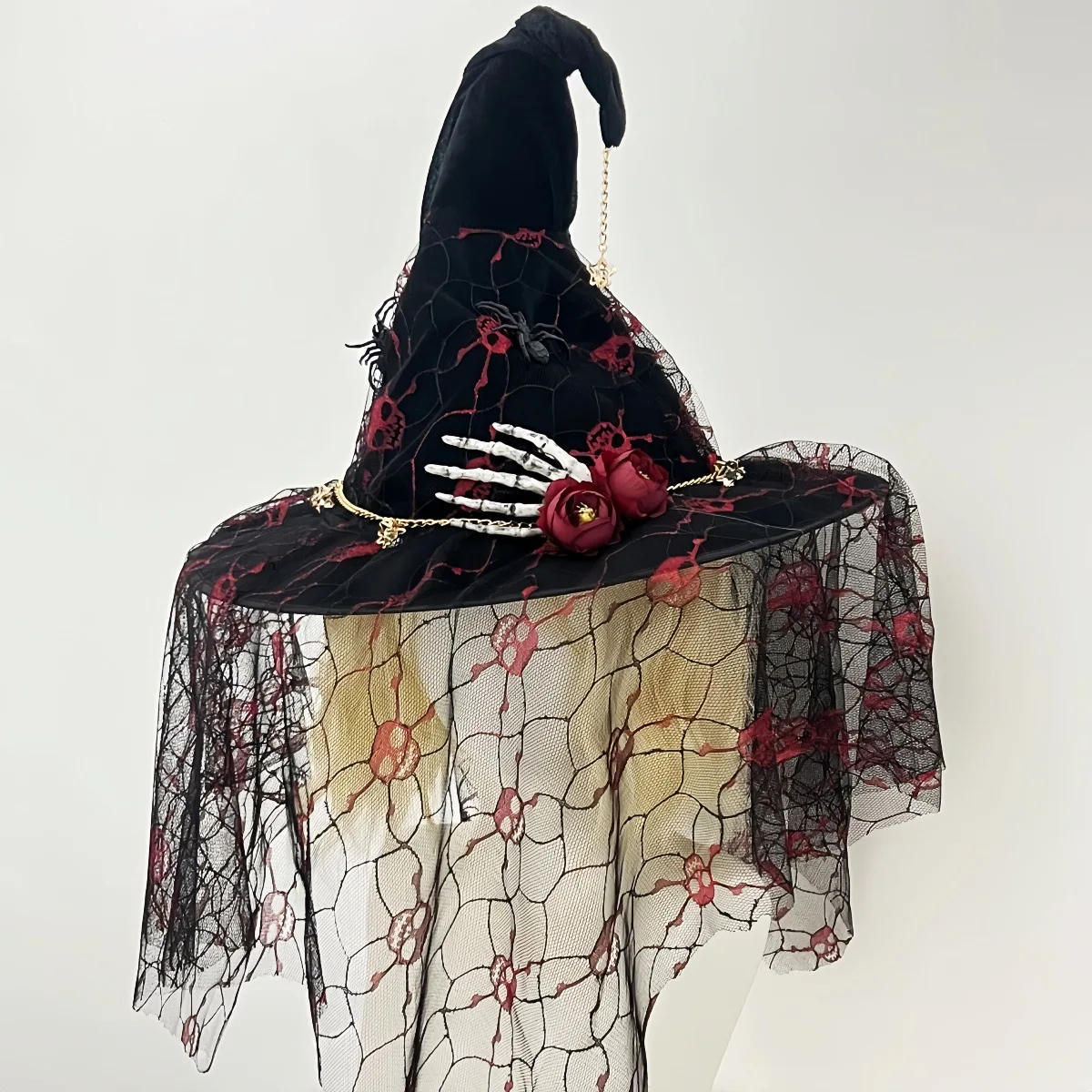 

Adult Halloween Dark Skull Wizard Hat Cosplay Mesh Decorative Hat Party Witch Wizard Hat Head