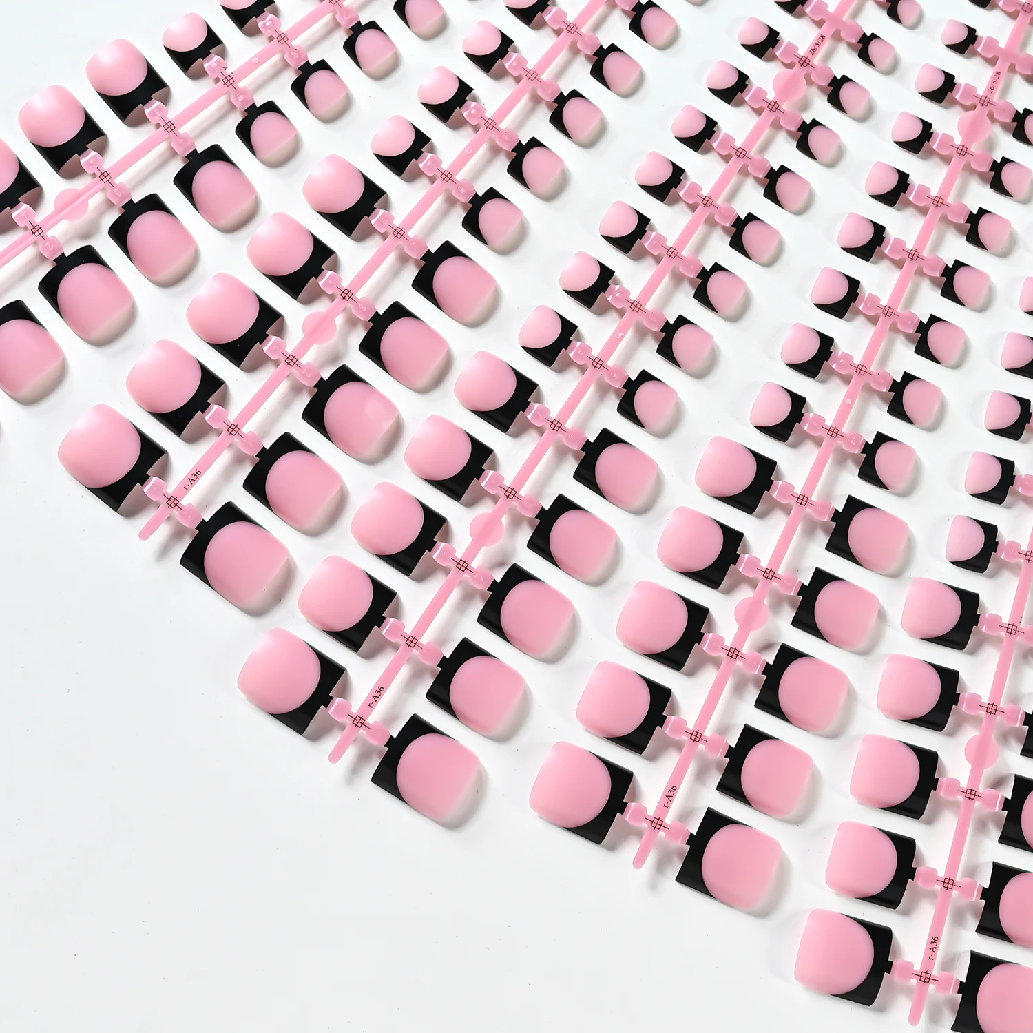 150 Stück kurze, quadratische, schwarze French-Tips-Kunstnägel für die Zehen, matte, nudefarbene, rosa Press-On-Zehennägel für den täglichen Sommergebrauch, tragbare künstliche Zehennägel. – Detail 7