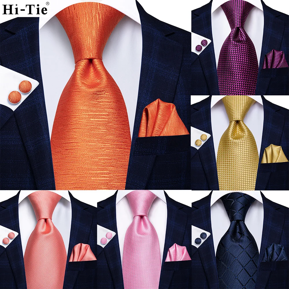 

Hi-Tie Solid Orange Paisley Silk Wedding Tie For Men Hanky Cufflink Men Necktie Set Business Party Dropshipping Fashion Designer