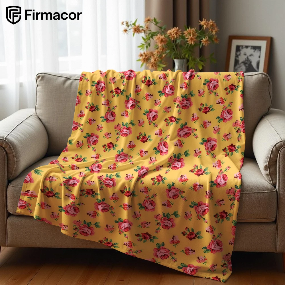 Warm Yellow Rose Cluster Lightweight Microfiber Soft Christmas Fleece Blanket Warm Cozy Throw for Sofa Office Travel All Season