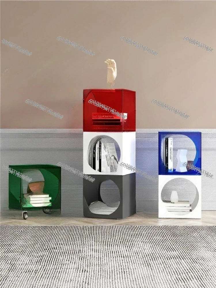 Light luxury acrylic side table, movable living room, small coffee table, sofa side table, household bedside table
