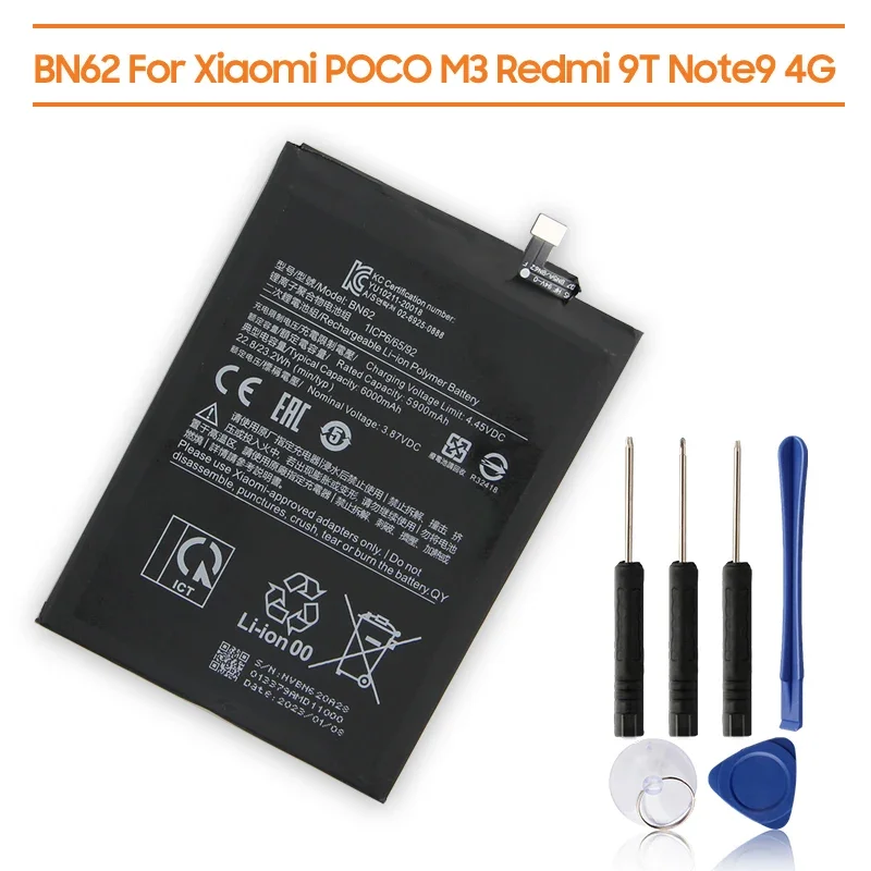 

Replacement Battery BN62 For Xiaomi POCO M3 Redmi 9T Note9 4G Rechargeable Phone Battery 6000mAh