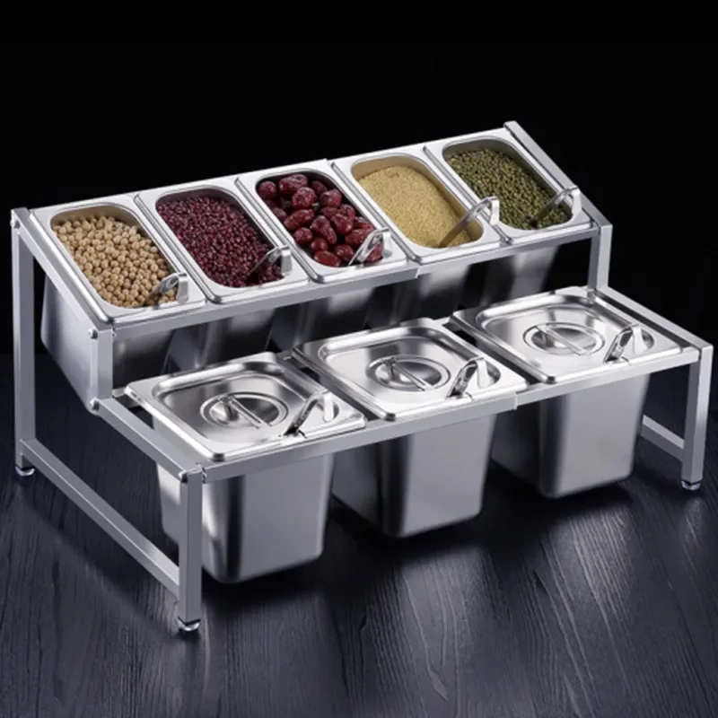 Stainless steel plate holder jam box milk tea shop special score box shelf commercial milk tea small ingredients seasoning box