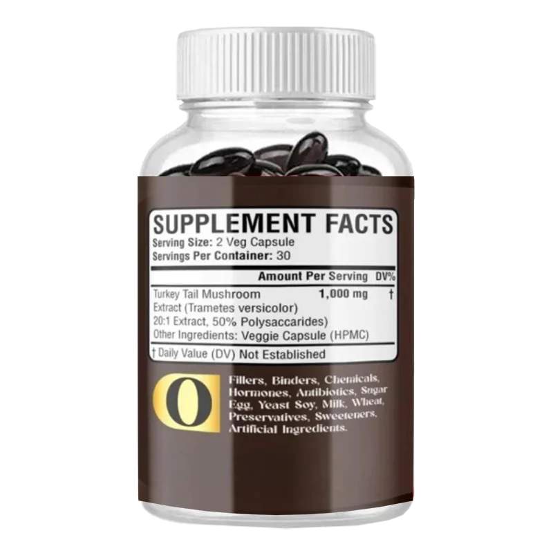 

Капсула с грибной добавкой «Хвост индейки», 1000 мг, 50% полисахарида, поддержка иммунитета и поддержка антиоксиданта, 60 капсул
