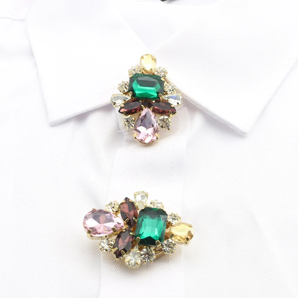 Sparkling Rhinestones 2 pieces, 30 * 38MM Metal Glass DIY Handmade Cufflinks, Wedding Accessories