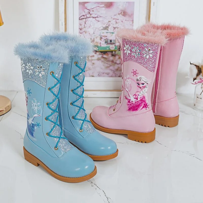 

Disney Girls' Princess Elsa Frozen Boots Children's Long Sleeve Boots Women's Cotton Winter Plush Thickened High Sleeve Boots