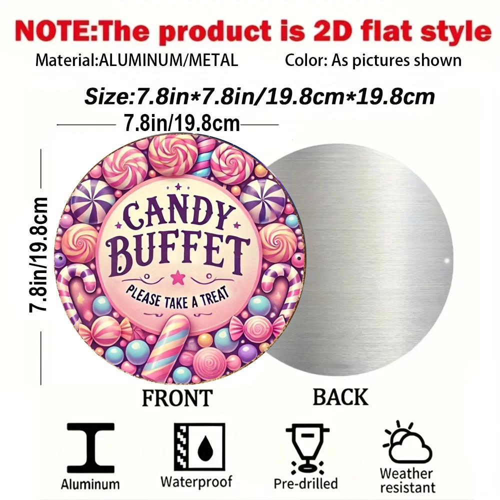 2D Flat, Retro Candy Buffet Sign Wall Decor - Wood Suitable for Home, Office, - Vintage Lollipop, Gummy Bear & Popcorn Decor